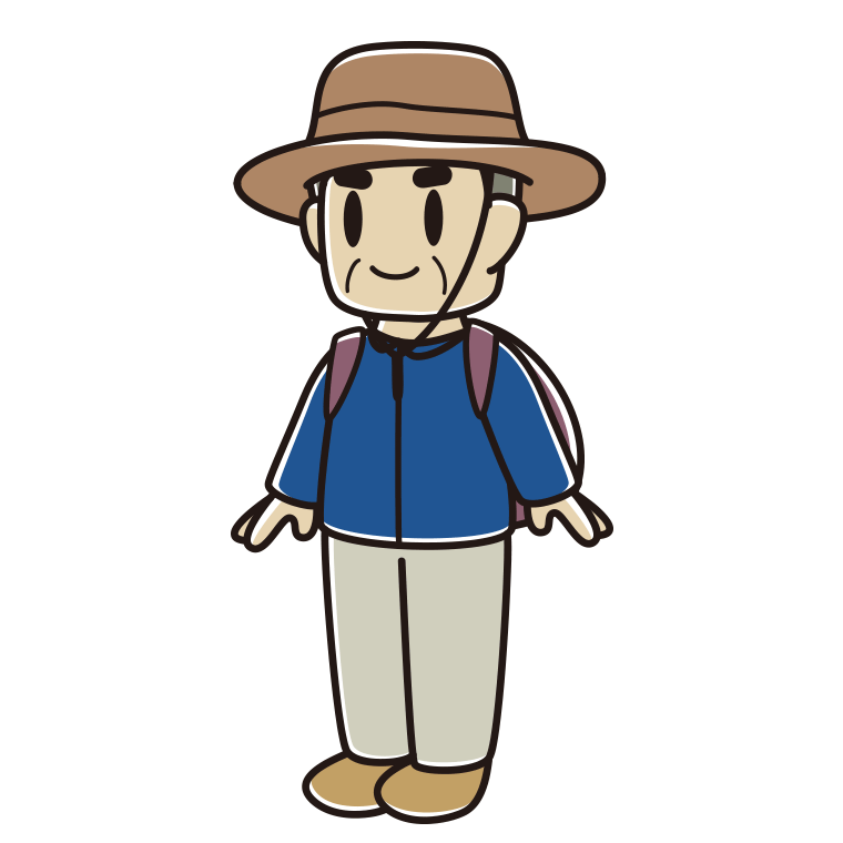 アウトドア姿のおじさんのイラスト【色あり、背景なし】透過PNG