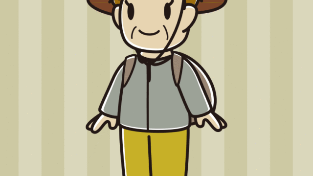 アウトドア姿のおばさんのイラスト【色、背景あり】PNG