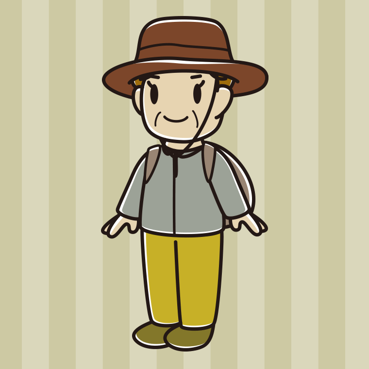 アウトドア姿のおばさんのイラスト【色、背景あり】PNG