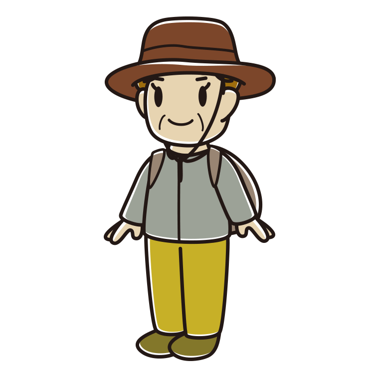 アウトドア姿のおばさんのイラスト【色あり、背景なし】透過PNG