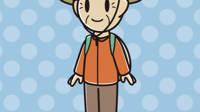 アウトドア姿のおじいさんのイラスト【色、背景あり】PNG