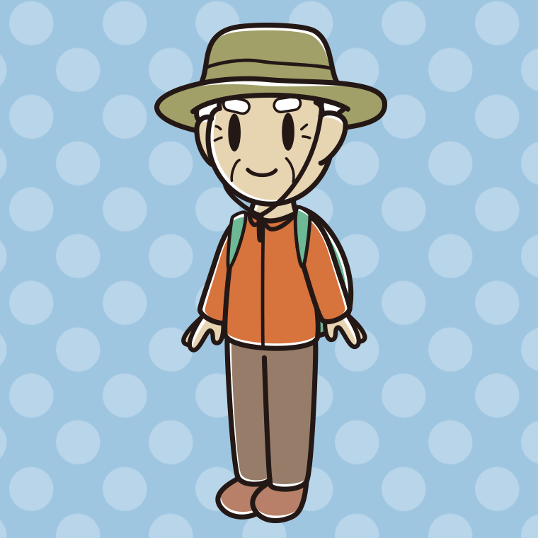 アウトドア姿のおじいさんのイラスト【色、背景あり】PNG