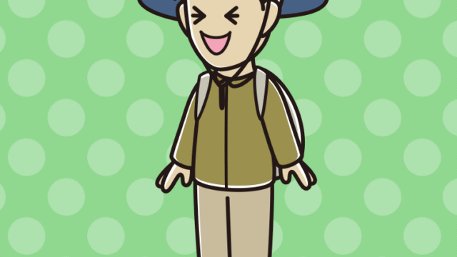 笑うアウトドア姿の男性のイラスト【色、背景あり】PNG