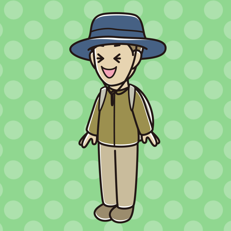 笑うアウトドア姿の男性のイラスト【色、背景あり】PNG