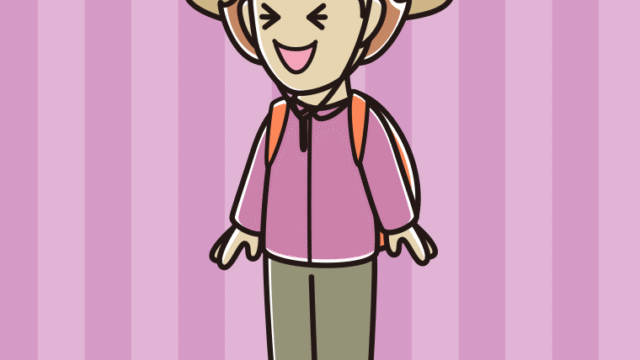 笑うアウトドア姿の女性のイラスト【色、背景あり】PNG