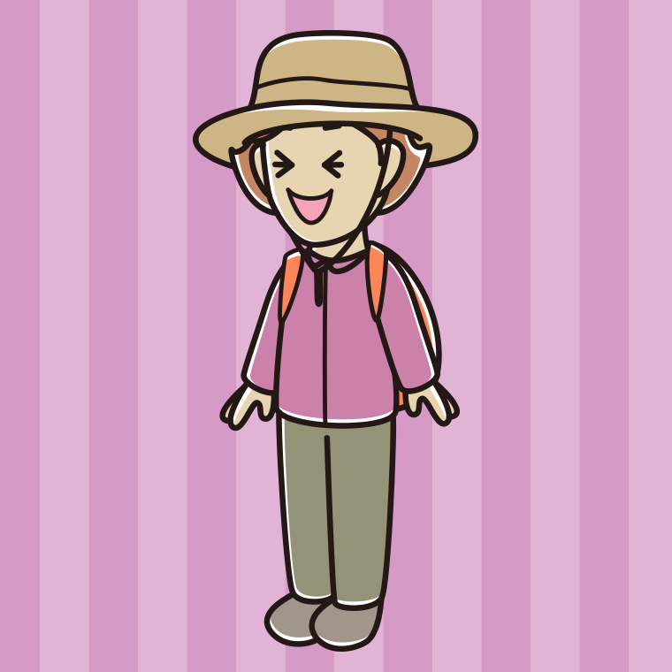 笑うアウトドア姿の女性のイラスト【色、背景あり】PNG