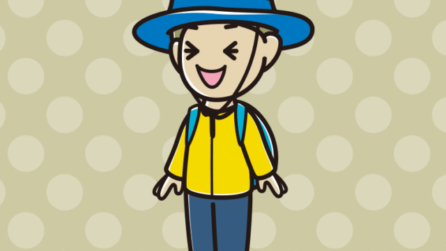 笑うアウトドア姿の小学生男子のイラスト【色、背景あり】PNG