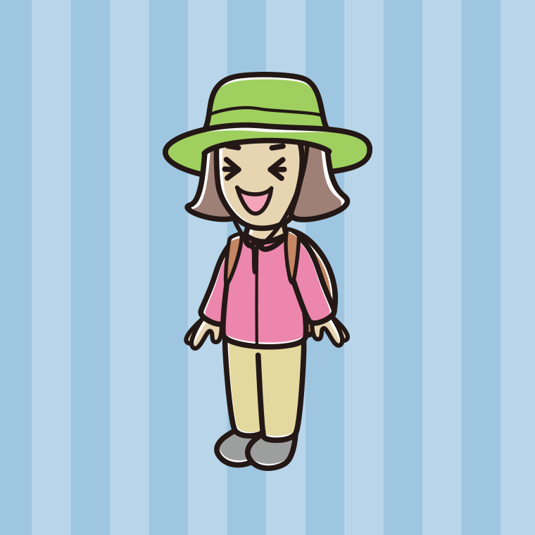 笑うアウトドア姿の小学生女子のイラスト【色、背景あり】PNG