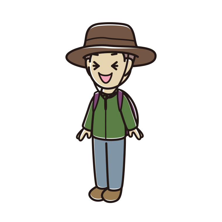 笑うアウトドア姿の男子中学生のイラスト【色あり、背景なし】透過PNG