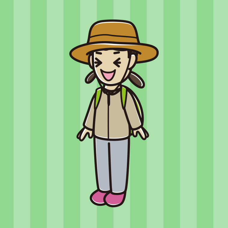 笑うアウトドア姿の女子中学生のイラスト【色、背景あり】PNG