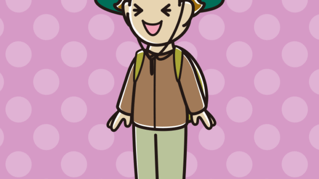 笑うアウトドア姿の男子高校生のイラスト【色、背景あり】PNG