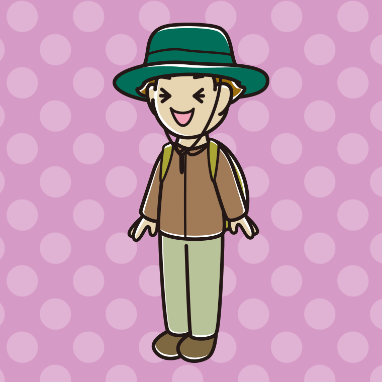 笑うアウトドア姿の男子高校生のイラスト【色、背景あり】PNG