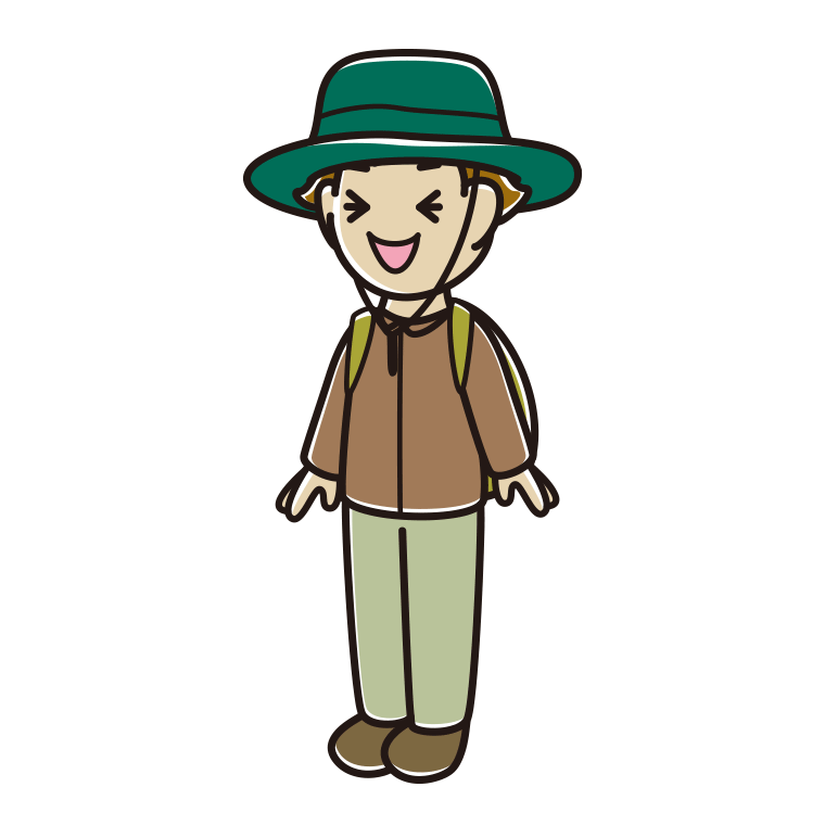 笑うアウトドア姿の男子高校生のイラスト【色あり、背景なし】透過PNG