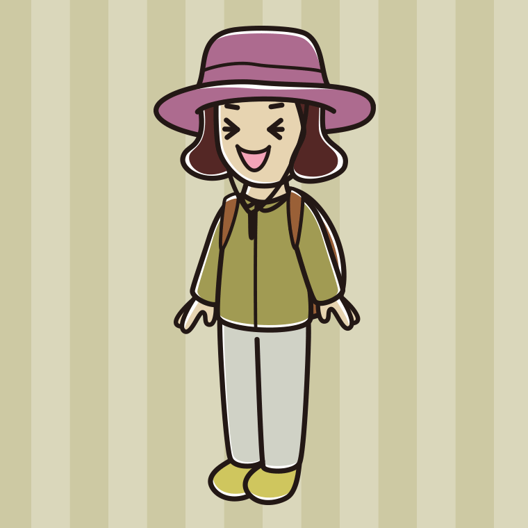 笑うアウトドア姿の女子高校生のイラスト【色、背景あり】PNG