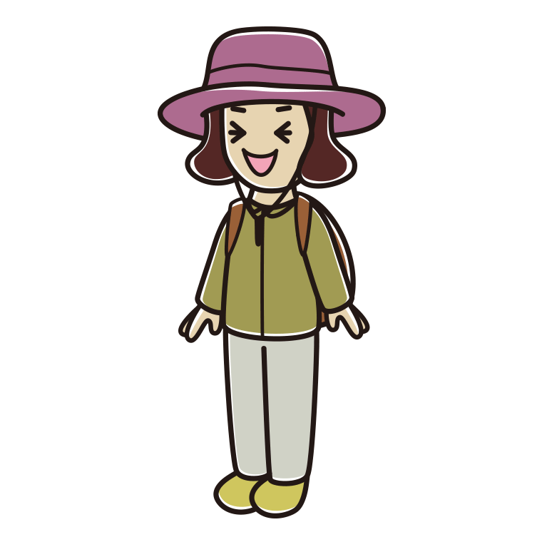 笑うアウトドア姿の女子高校生のイラスト【色あり、背景なし】透過PNG