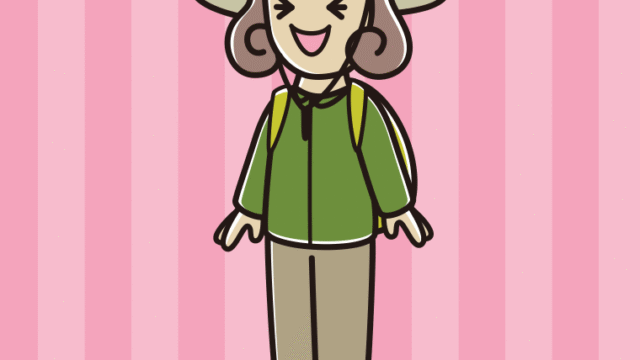 笑うアウトドア姿の女子大学生のイラスト【色、背景あり】PNG