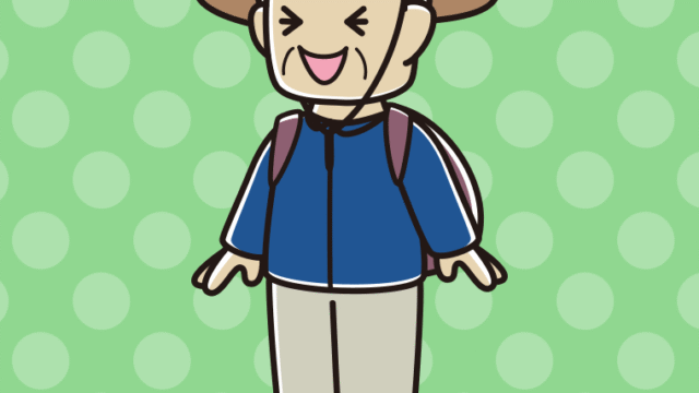 笑うアウトドア姿のおじさんのイラスト【色、背景あり】PNG