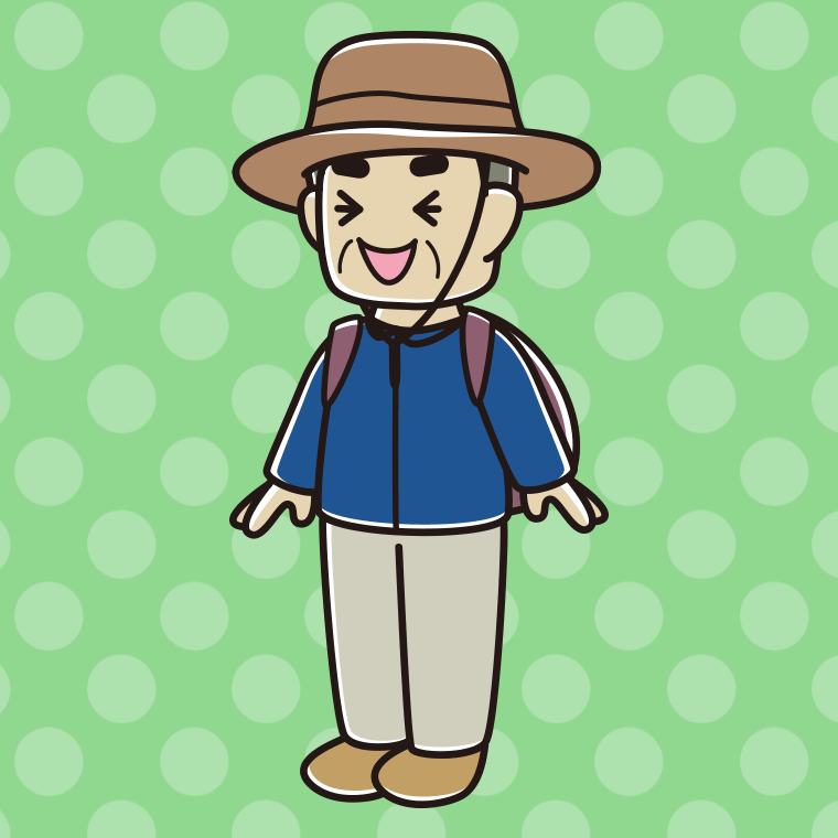 笑うアウトドア姿のおじさんのイラスト【色、背景あり】PNG