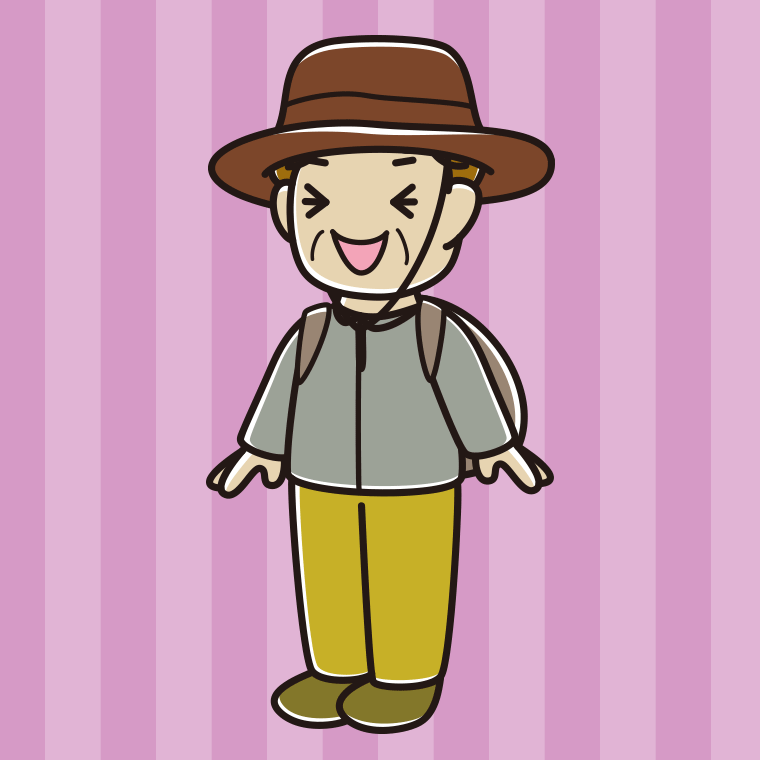 笑うアウトドア姿のおばさんのイラスト【色、背景あり】PNG