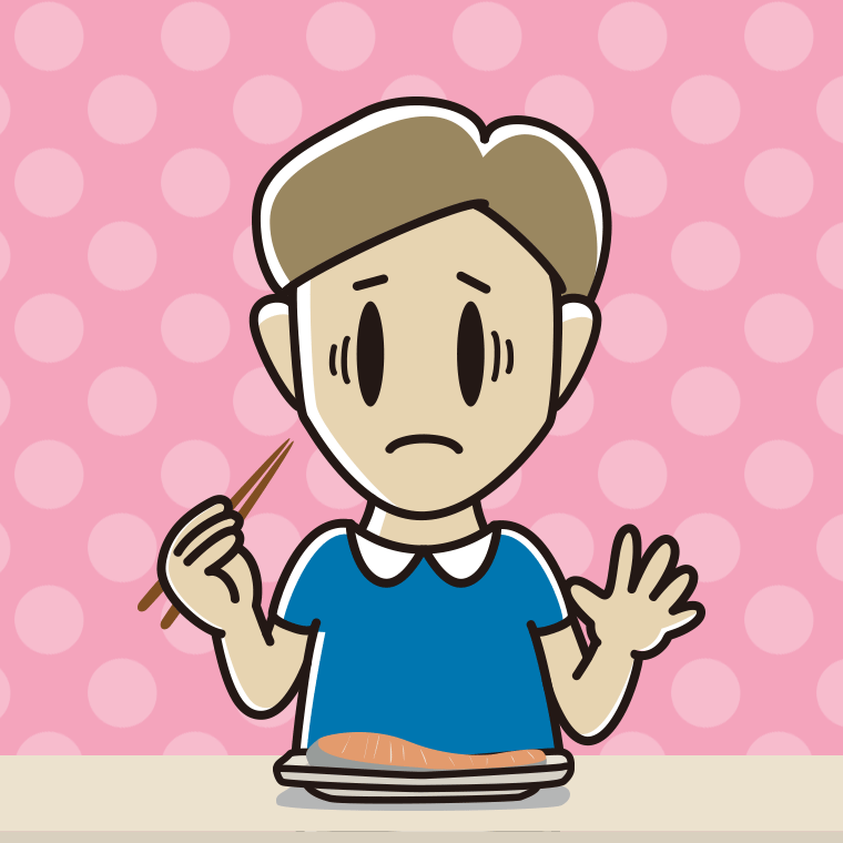 焼き鮭で困る男性のイラスト【色、背景あり】PNG