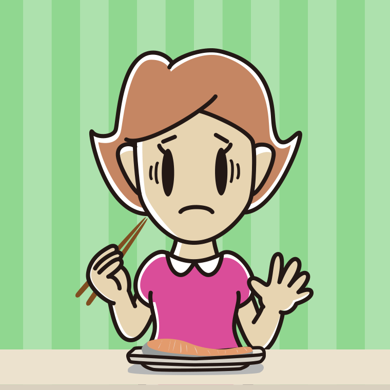 焼き鮭で困る女性のイラスト【色、背景あり】PNG