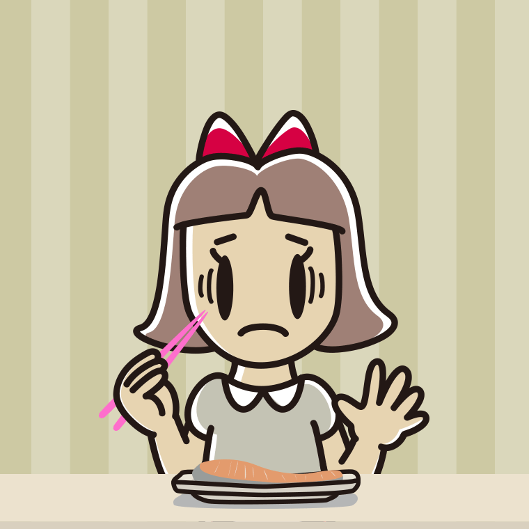 焼き鮭で困る小学生女子のイラスト【色、背景あり】PNG