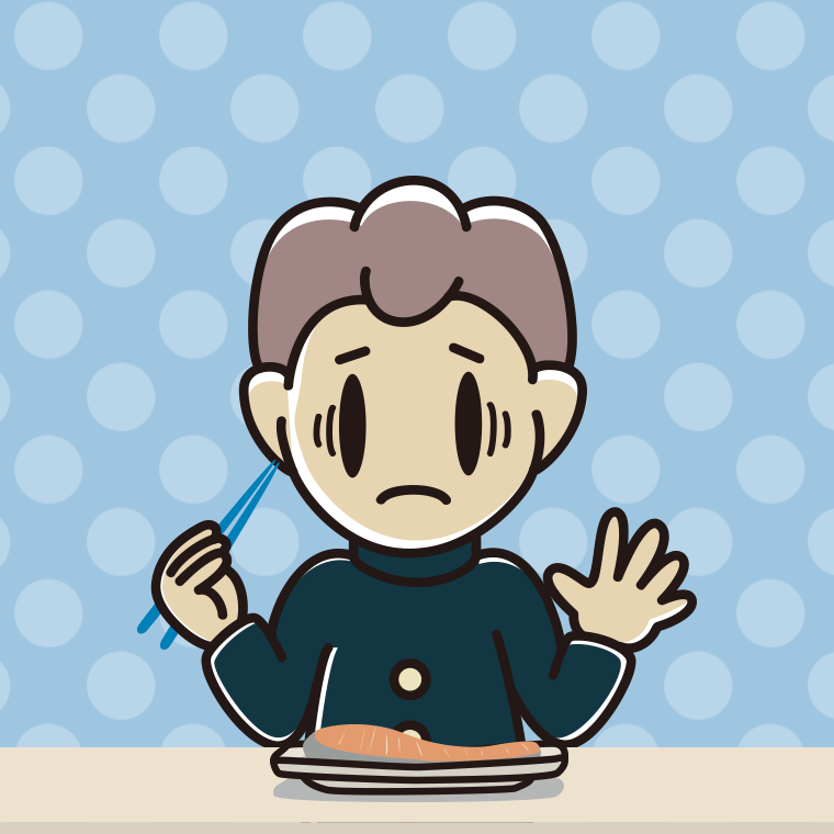 焼き鮭で困る男子中学生のイラスト【色、背景あり】PNG