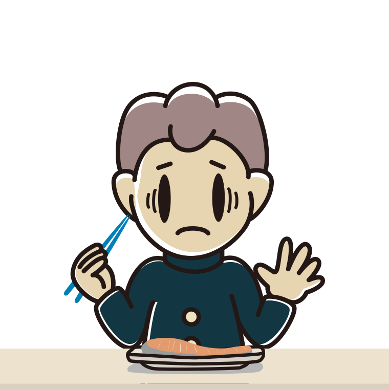 焼き鮭で困る男子中学生のイラスト【色あり、背景なし】透過PNG