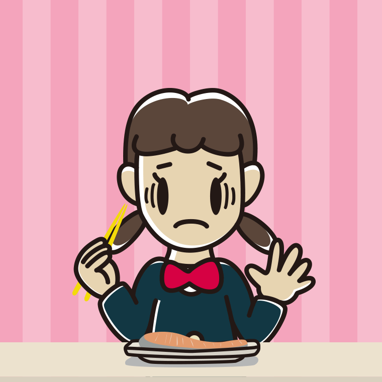 焼き鮭で困る女子中学生のイラスト【色、背景あり】PNG