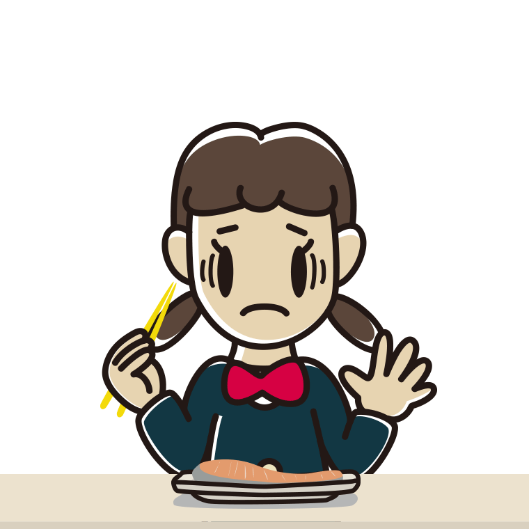 焼き鮭で困る女子中学生のイラスト【色あり、背景なし】透過PNG