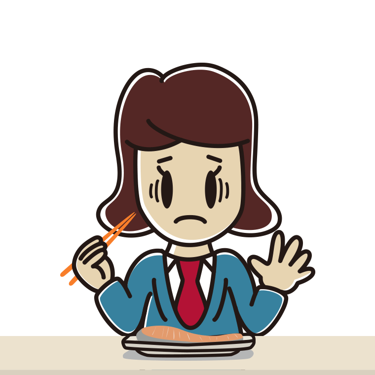 焼き鮭で困る女子高校生のイラスト【色あり、背景なし】透過PNG