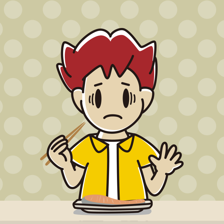 焼き鮭で困る男子大学生のイラスト【色、背景あり】PNG