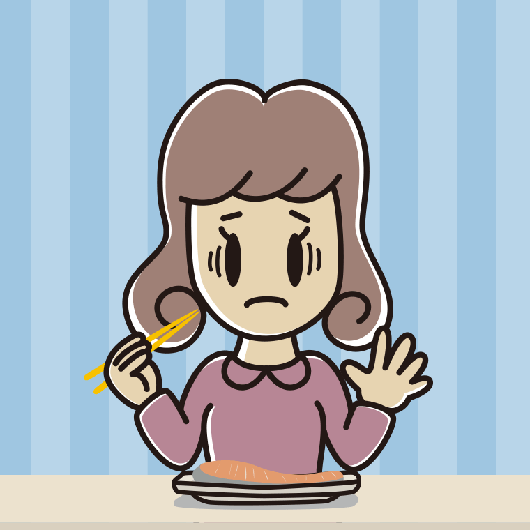 焼き鮭で困る女子大学生のイラスト【色、背景あり】PNG