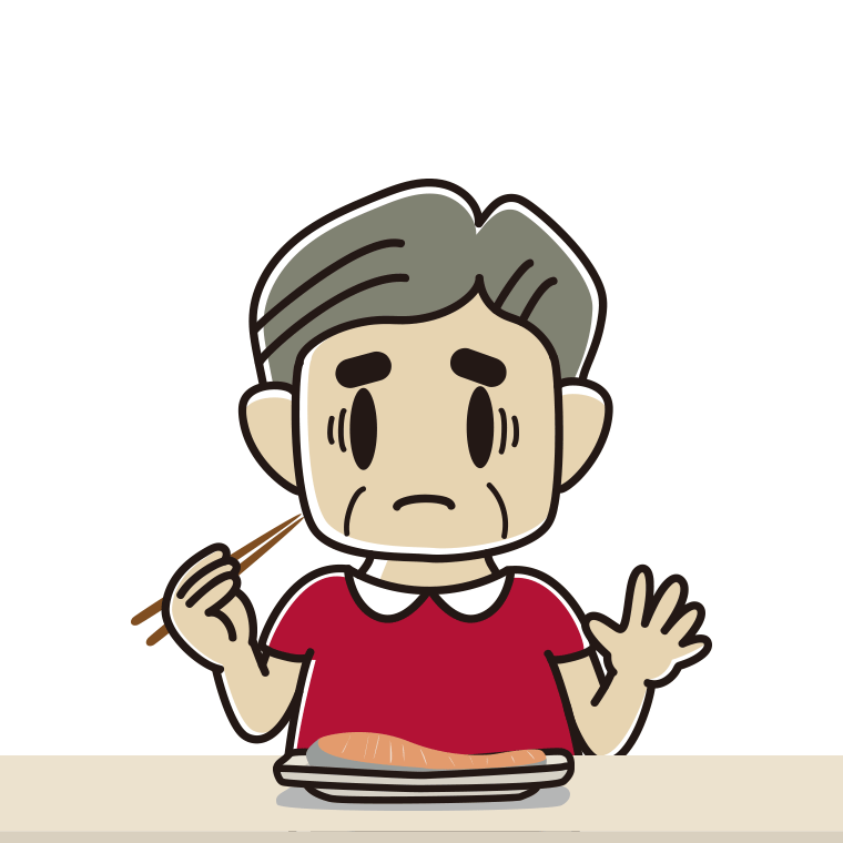 焼き鮭で困るおじさんのイラスト【色あり、背景なし】透過PNG