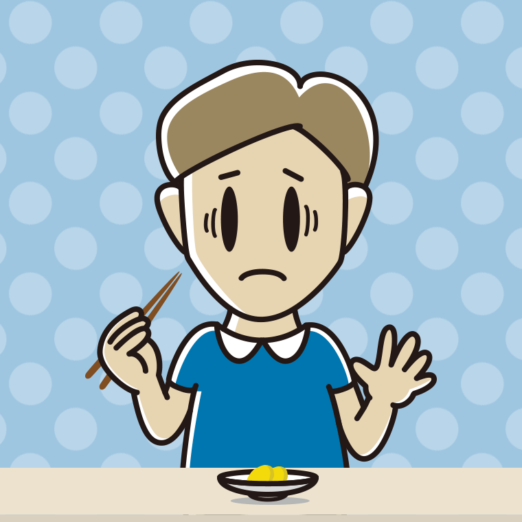 たくあんで困る男性のイラスト【色、背景あり】PNG