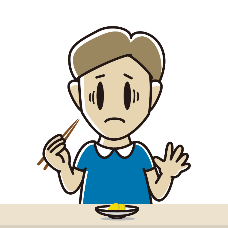 たくあんで困る男性のイラスト【色あり、背景なし】透過PNG