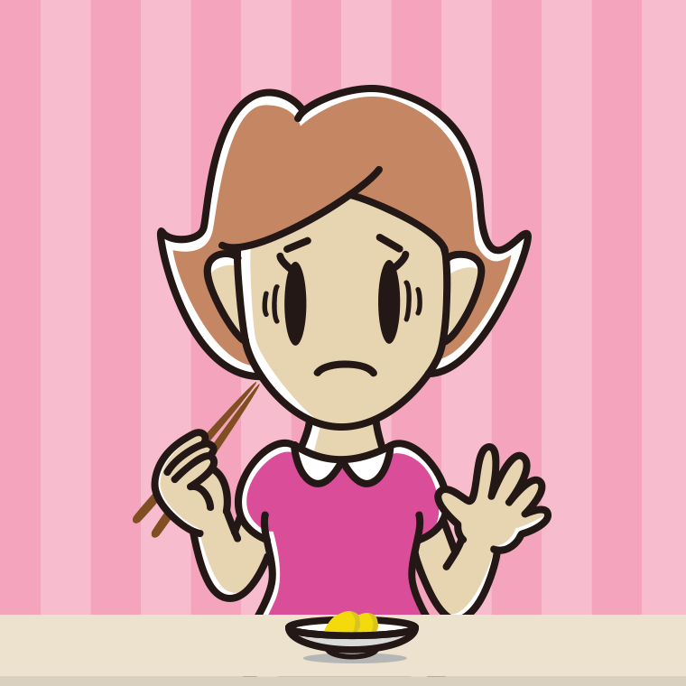 たくあんで困る女性のイラスト【色、背景あり】PNG