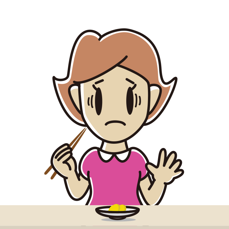 たくあんで困る女性のイラスト【色あり、背景なし】透過PNG