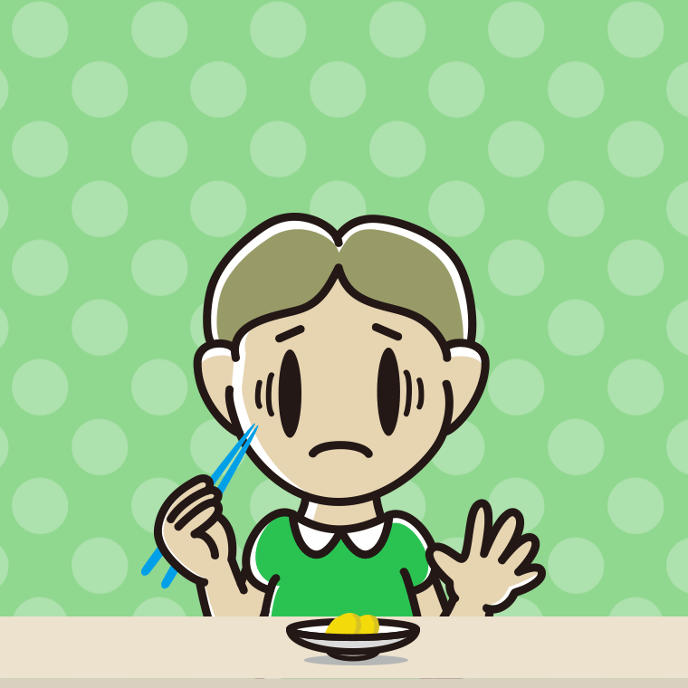 たくあんで困る小学生男子のイラスト【色、背景あり】PNG