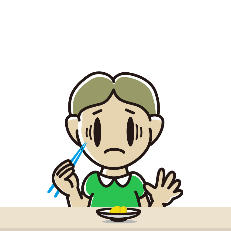 たくあんで困る小学生男子のイラスト【色あり、背景なし】透過PNG