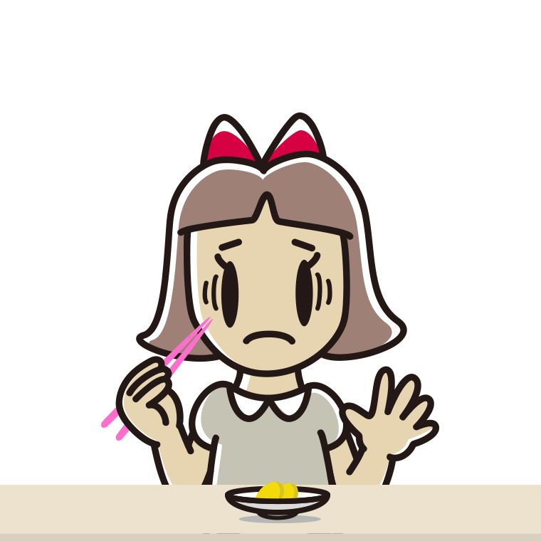 たくあんで困る小学生女子のイラスト【色あり、背景なし】透過PNG