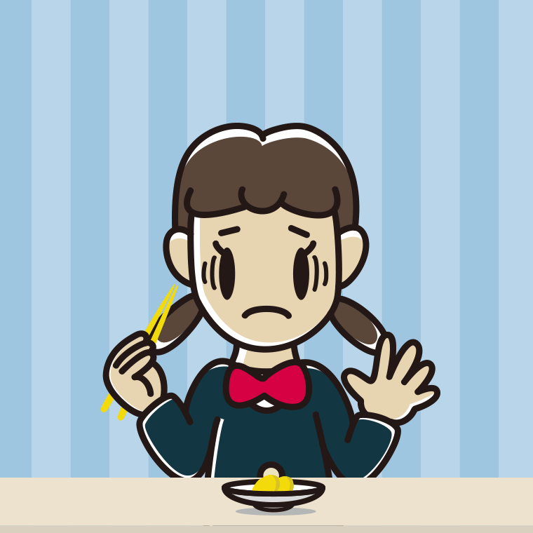 たくあんで困る女子中学生のイラスト【色、背景あり】PNG