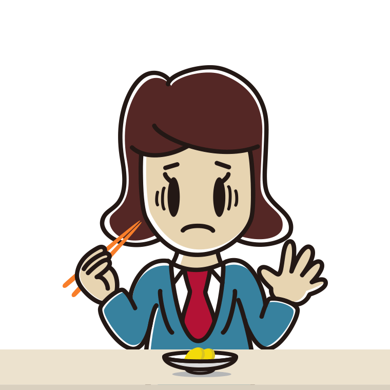 たくあんで困る女子高校生のイラスト【色あり、背景なし】透過PNG