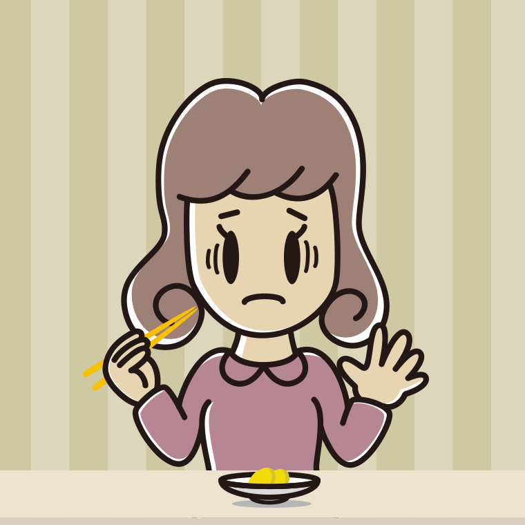 たくあんで困る女子大学生のイラスト【色、背景あり】PNG