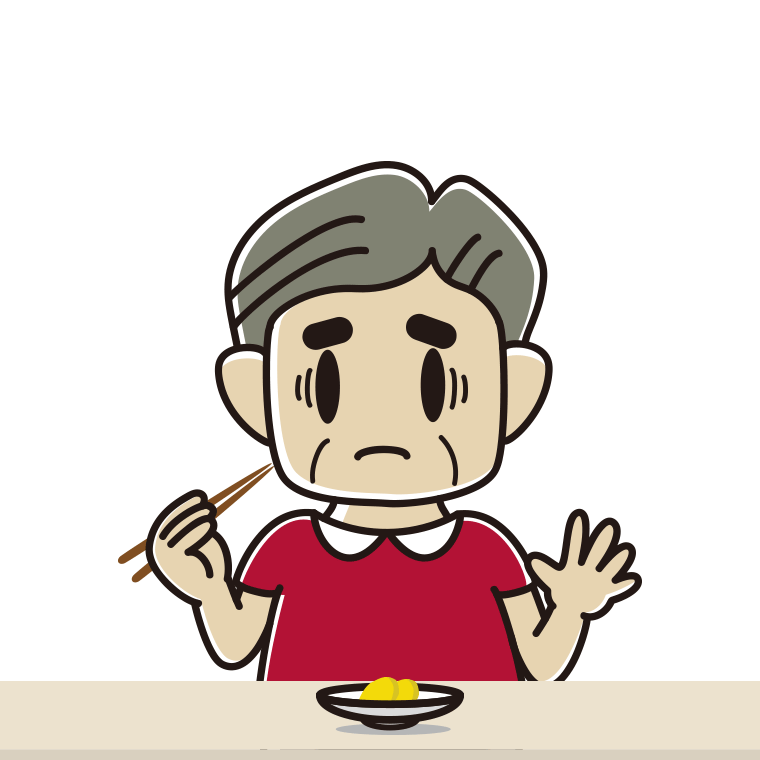 たくあんで困るおじさんのイラスト【色あり、背景なし】透過PNG