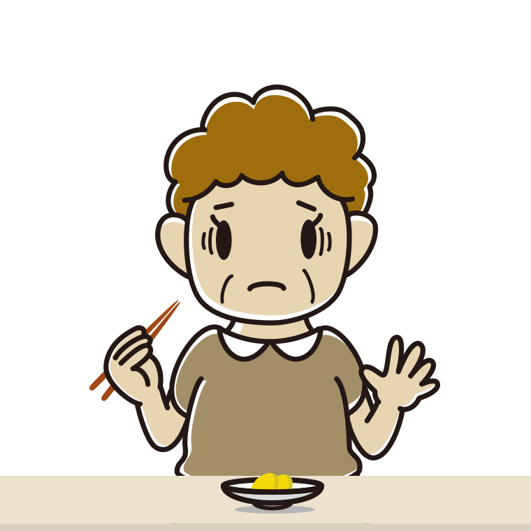 たくあんで困るおばさんのイラスト【色あり、背景なし】透過PNG