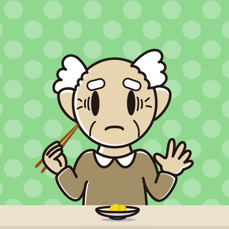 たくあんで困るおじいさんのイラスト【色、背景あり】PNG