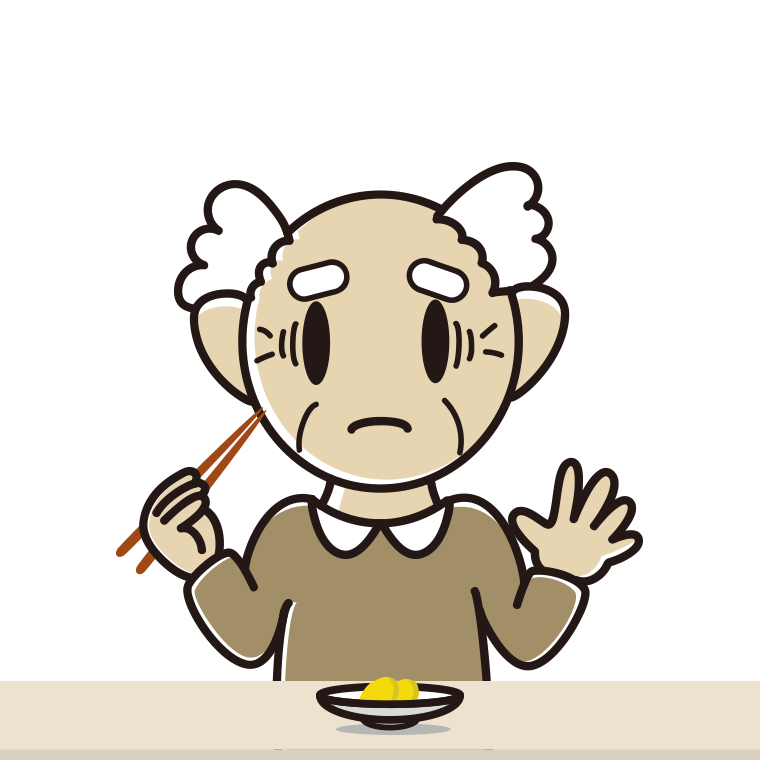 たくあんで困るおじいさんのイラスト【色あり、背景なし】透過PNG