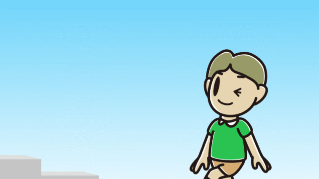 ウインクしながら階段を上る小学生男子のイラスト【色、背景あり】PNG