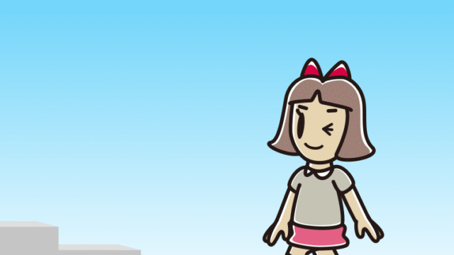 ウインクしながら階段を上る小学生女子のイラスト【色、背景あり】PNG